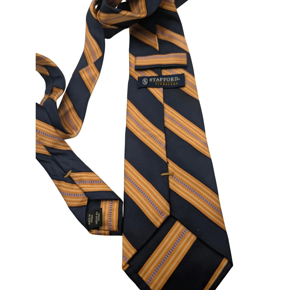 Stafford Necktie Mens Blue Orange Signature Striped Traditional Silk Blend